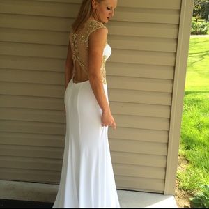White and gold beaded prom dress!